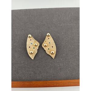 Tara Gold Tone Statement Clip On Earrings Retro Abstract Colorful Crystal Artsy